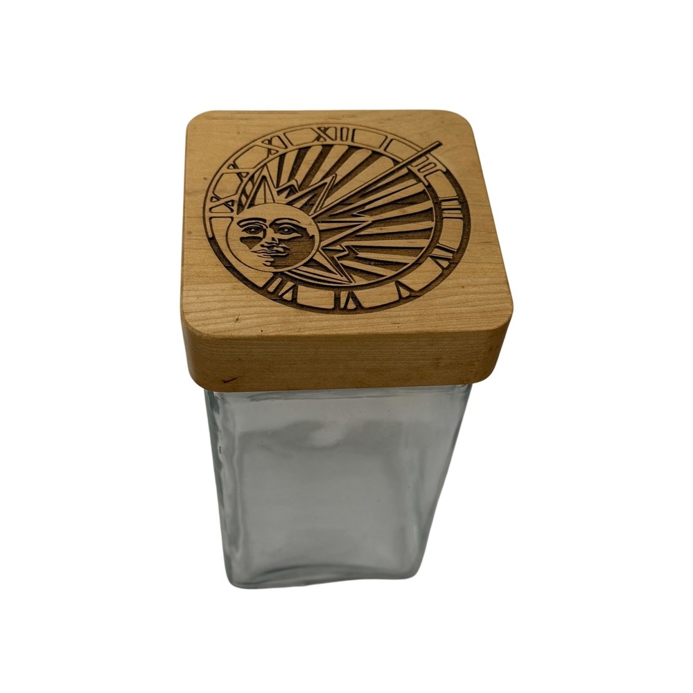 Lasermation Glass Canister Unisex OS Clear Wood Sun Sundial Celestial Jar